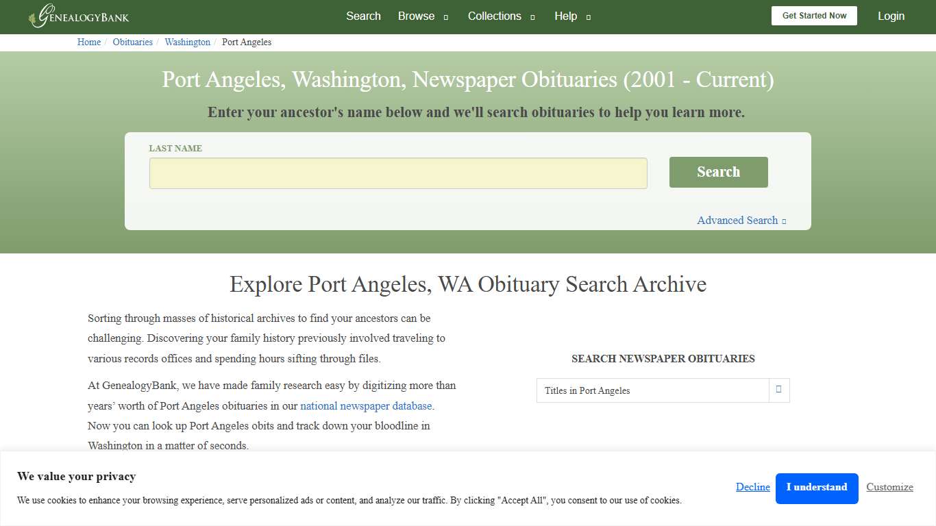 Port Angeles, Washington Obituary Archive Search GenealogyBank